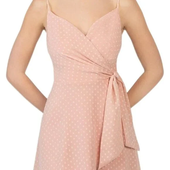 Blush - Rose Polka Dot Wrap Dress With Spaghetti Straps & Back Zipper - Picture 2 of 14